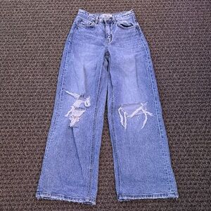 Flying Monkey Light Blue Distressed Wide Leg Jeans